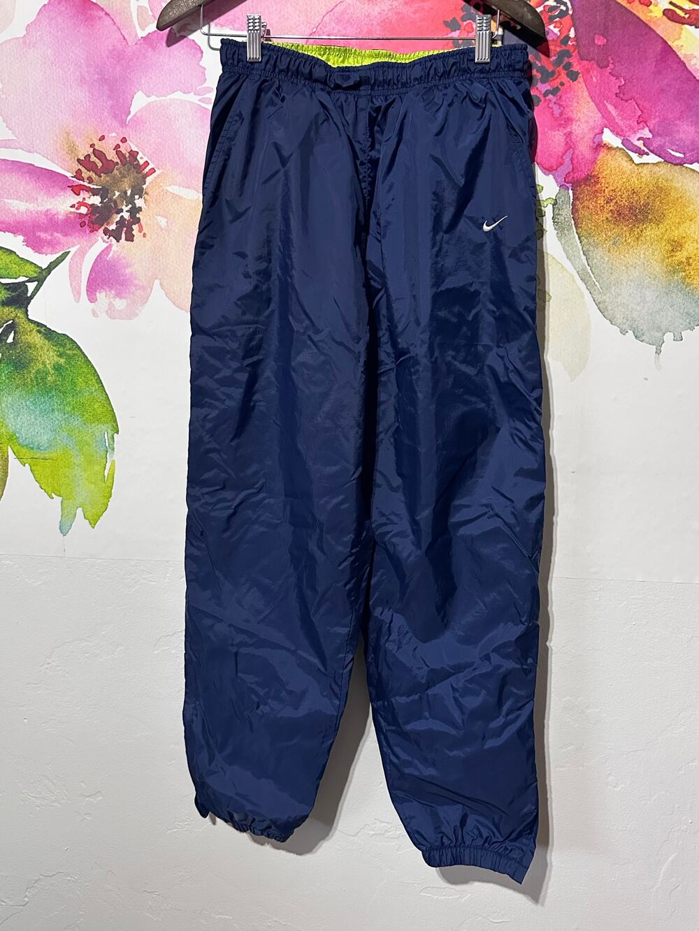 VINTAGE Nike Women Activewear Lined Track Pants Med Blue Windbreaker Drawstring